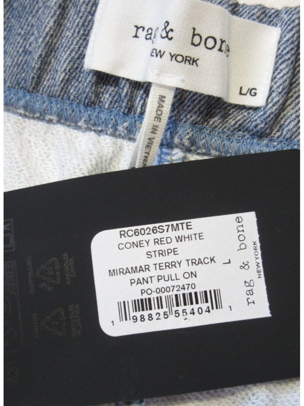 NWT rag & bone Miramar Terry in Coney Track Stripe Printed Faux Jean Pants L - Picture 11 of 12